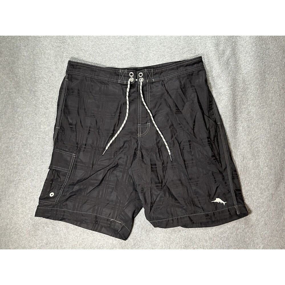 Tommy Bahama Swim Trunks Mens Large Relax Board Shorts Nylon Black Cargo
